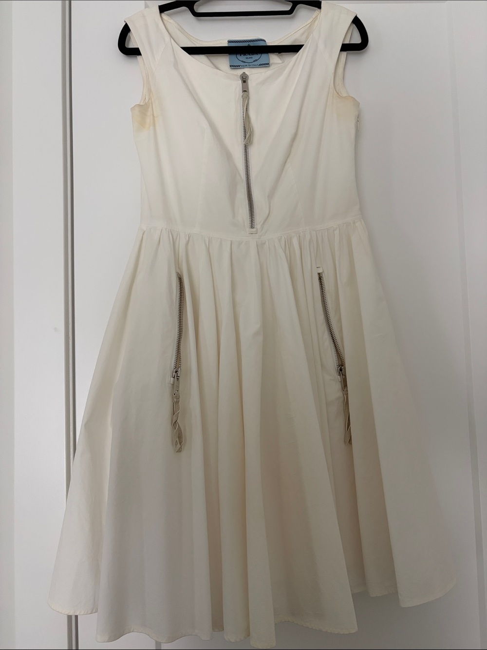 Women’s Prada Cream Zip-Front Dress with Pocket Zippers
